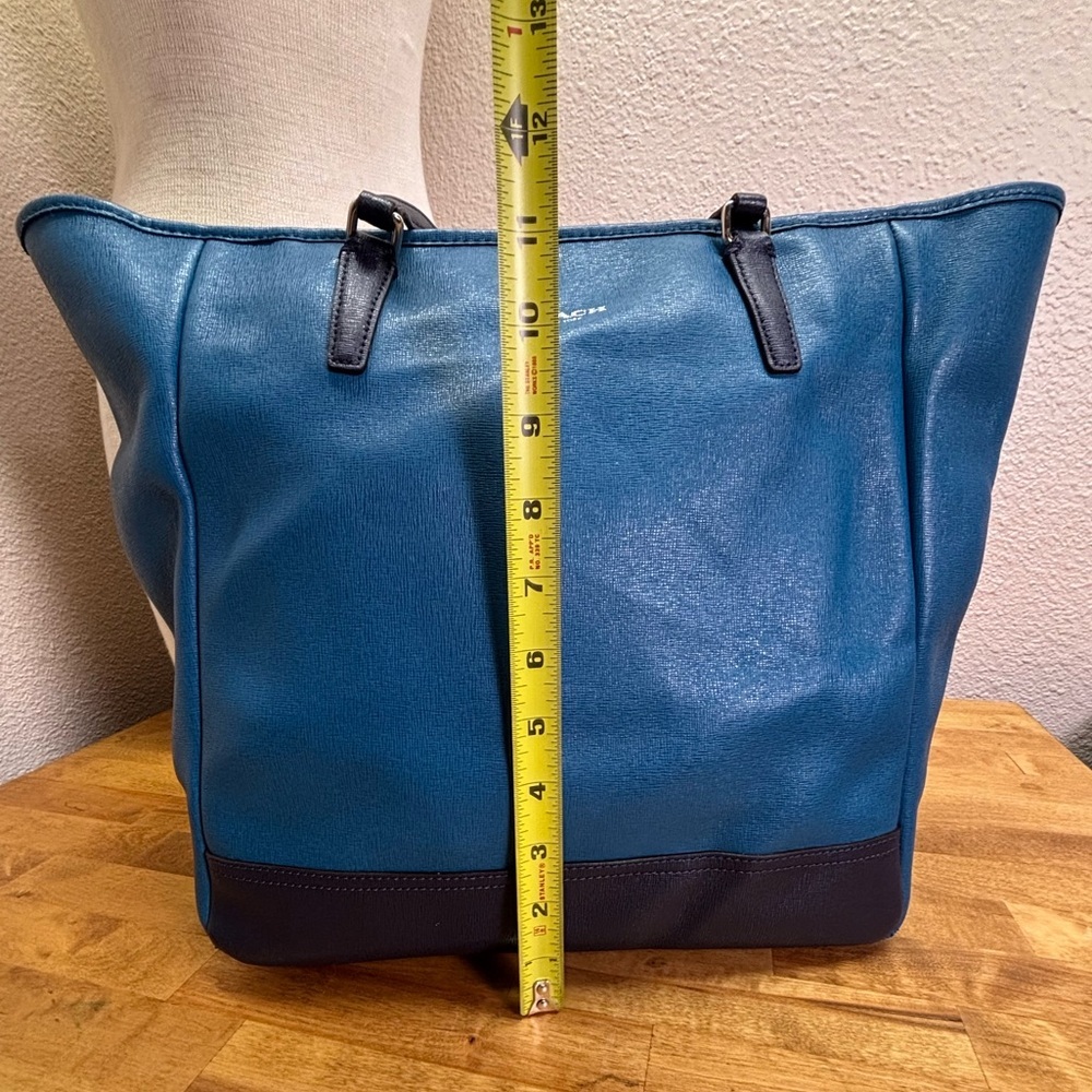 Coach Blue Saffiano Leather Colorblock North South Zip Top Tote 23891 - Picture 6 of 16